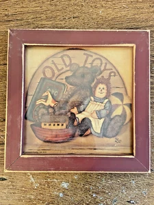 Vintage 1997 Raggedy Ann Old Toys Art Print Wood Frame Signed Mary McLaughlin - Picture 1 of 4