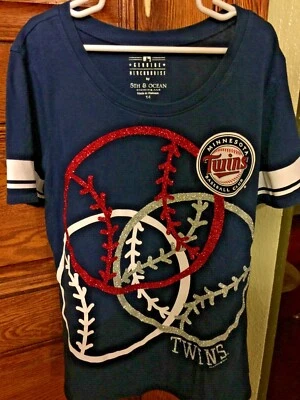 Girls Sz 14 MINNESOTA TWINS BASEBALL 5th & Ocean Sparkle Glitter Tee T-SHIRT Top - Image 1 of 4