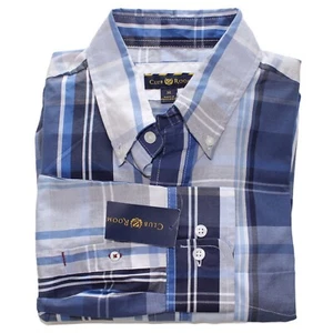 NWT Club Room Men's Shirt Size Medium Button Down Oxford Blue Plaid With Pocket - Picture 1 of 12