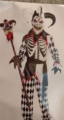 Sinister Jester Boys Halloween Costume XL (14-16) Creepy Clown Outfit - Image 1 of 4