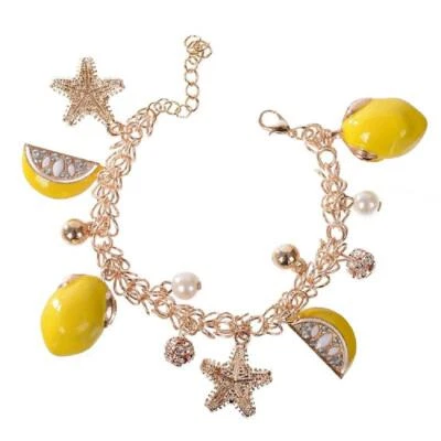 PULSERA LINDA CON DIJE DE LIMÓN Verano Fruta Amarillo Brillante Esmalte NUEVO Estrella Estrás Foto 1 de 4