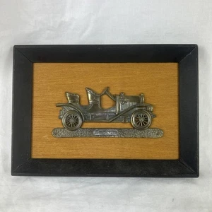 Scultura da parete auto d'epoca Buick 1908 ottone su legno cornice nera 5x7" - Foto 1 di 7