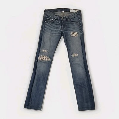 Rag & Bone Jeans Womens 25 Lace Crochet Skinny Jeans Blue Stretch - Image 1 of 4