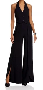 Alice And Olivia Women’s Robin Black Split Leg Halter Tuxedo Jumpsuit Sz 0 NWT - Picture 1 of 11