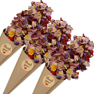 30 Pezzi Coni Confetti Fiori Secchi con Petalo di Rosa Secca e Adesivo Viola - Immagine 1 di 4