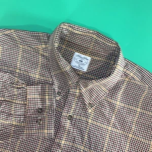 Camicia elegante casual Brooks Brothers uomo XL marrone a quadri con bottoni manica lunga - Foto 1 di 6