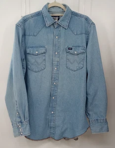 Camisa a Presión Vintage Años 90 Wrangler Denim Perla Para Hombre Grande Colas Largas 70127SW USADA EN EXCELENTE ESTADO - Imagen 1 de 16