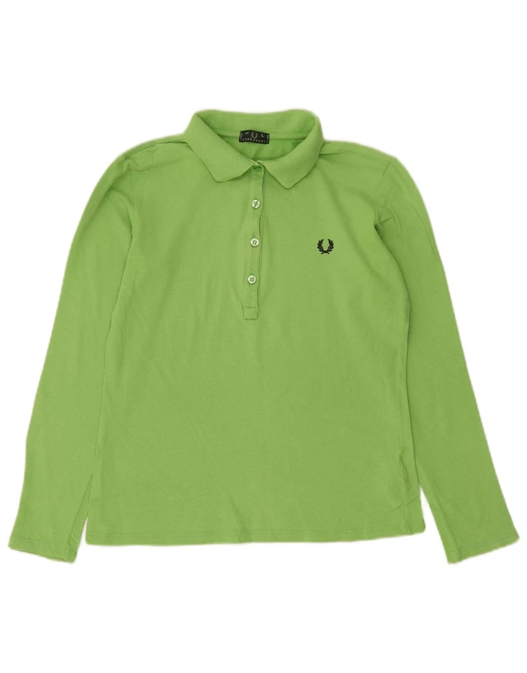 FRED PERRY Womens Long Sleeve Polo Shirt UK 14 Large Green Cotton BG25 - Image 1 of 3