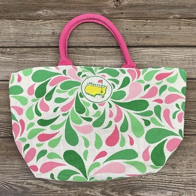 The Masters Augusta National Pro 高尔夫锦标赛标志 Burlap 托特包粉色绿色 — 第 1/4 张图片