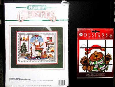 Lot of 2 Christmas Cross Stitch Kits CHECKING HIS LIST & TEDDY BEAR IN WINDOW - Image 1 of 4