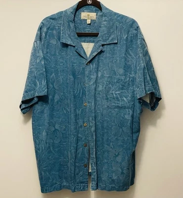 Camisa Island Shores seda verde azulado tropical hawaiana con botones talla XXL Foto 1 de 4