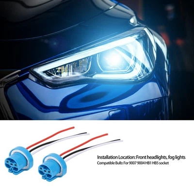 Pair 9007 Female Socket Harness Headlight Fog Light Universal For 9004 HB1 HB5 - Image 1 of 4