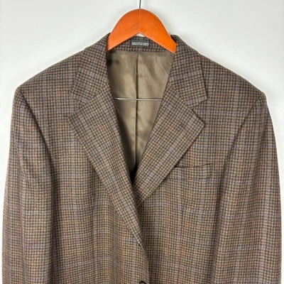 Stafford Mens Brown Houndstooth Wool Cashmere Blazer Jacket Size 42R - Image 1 of 4
