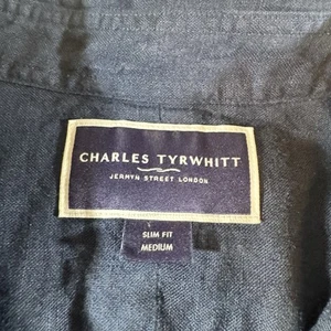 Charles Tyrwhitt Linen Shirt Men's Medium Slim Fit Blue Button Up S/S Casual - Picture 1 of 7
