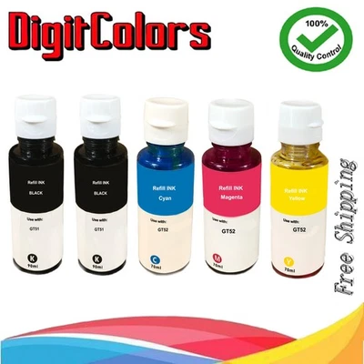 DC 5 pk GT51 GT52 ink refill kit for  hp GT Series 5820 5810 Ink Tank 310 418 - Image 1 of 4