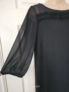 M&S Black Dress Semi Sheer Sleeves Size 10 Occasion Party Cruise Evening Wear - Picture 1 of 11