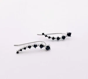 Long Zircon Crawler Earrings, 925 Sterling Silver. Black Zircon. - Picture 1 of 1