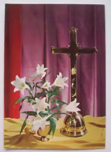 Kreuz und Lilien unsigniert Vintage Oster Grußkarte *TT15 - Bild 1 von 3