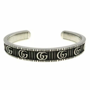 GUCCI GG Logo Cuff Bangle Bracelet 6.3" Silver 925 Auth #7200N - Picture 1 of 9