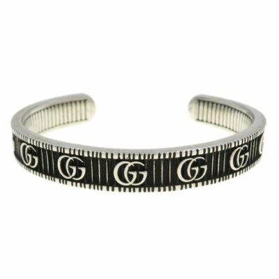 GUCCI GG Logo Cuff Bangle Bracelet 6.3" Silver 925 Auth #7200N - Image 1 of 4
