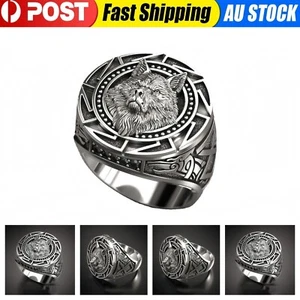 Men's Viking Wolf Head Norse Retro Mythology Tribal Statement Animal Totem Ring - Picture 1 of 12