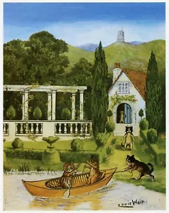 Louis Wain Druck LANDKATZEN AUF EINER FÄHRE BOOT lustige Katze Illustration Kunst - Bild 1 von 3