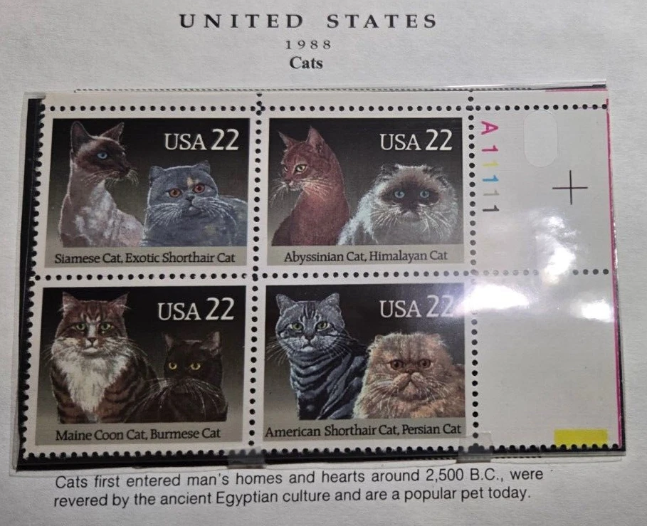 Scott #2375a 1988 Cats P# Block of 4 MNH - Image 1 of 1
