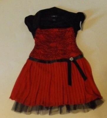 Vestido elegante de vacaciones rojo y negro talla 4 Amy Byer para niñas Foto 1 de 2