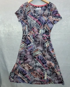 Peruna Midi Blouson Dress Women Size 10 Stretch Multicolour Short Sleeve - Picture 1 of 9