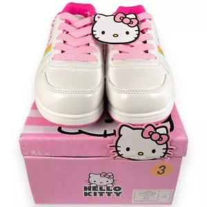 NEW Hello Kitty Sanrio Kids Size 3 Sneakers Youth White Rainbow Low Top Shoes - Picture 1 of 24