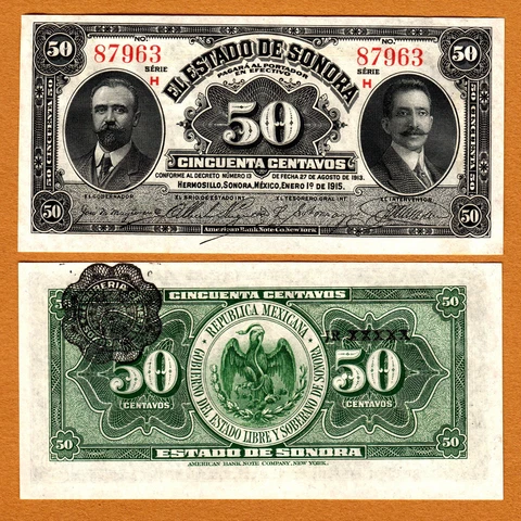 Mexico, Estado De Sonora 50 Centavos 1915 P-S1070 UNC Cover