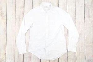 CALVIN KLEIN CK WHITE MEDIUM 15 STEEL SLIM STRETCH BUTTON FRONT SHIRT MENS NEW - Picture 1 of 6