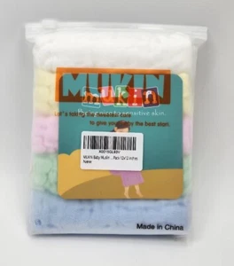 Mukin Pack of 5 Baby Multicolored Muslin Washclothes, 12×12 inches - Picture 1 of 6