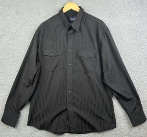 Wrangler Western Shirt Mens XL Striped Black on Black Pearl Snap Sawthooth - Picture 1 of 9