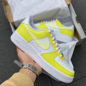 Air Force 1 Custom White Shoes Retro Pale Pastel Yellow 3 Stage Vibrant Colors! - Picture 1 of 17