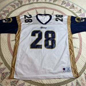 Vintage St Louis Rams Jersey XL Champion White With Blue Sleeves #28 Faulk