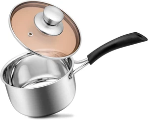 18/10 Stainless Steel Saucepan Small Sauce Pan Milk Pot with Glass Lid Heat-Proo - Picture 1 of 8
