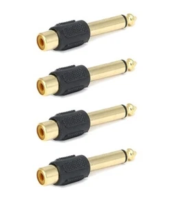 4x RCA Female to Mono Monaural 6.3mm 1/4" Male Audio Adapter Gold Plated F/M - Picture 1 of 3
