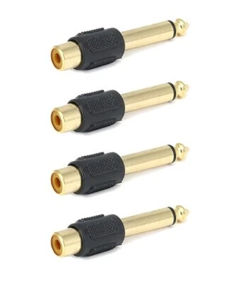 4x RCA Female to Mono Monaural 6.3mm 1/4" Male Audio Adapter Gold Plated F/M - Image 1 of 3