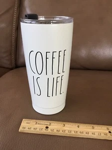 RAE DUNN Insulated Coffee Tumbler ~Stainless Steel ~Coffee Is Life ~16oz~ New - Picture 1 of 9
