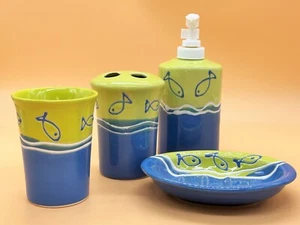 Rayware bathroom set. Soap dispenser, soap dish, toothbrush holder & beaker. - Picture 1 of 9