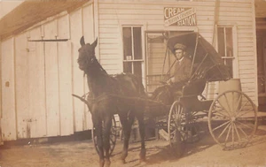 Vintage RPPC Meriden Cream Station Horse Buggy Dairy Delivery Photo Postcard - Picture 1 of 2