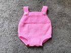 Baby girl romper, pink hand knit, dungarees, newborn 0-3 months, body suit
