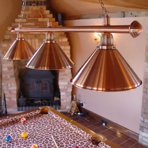 Billardtischbeleuchtung 3 Lampenschirme & Bar gebürstetes Kupfer E27 - CE und RoHS zugelassen - Bild 1 von 1
