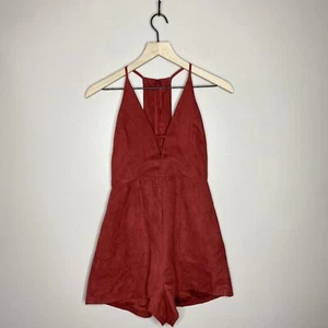 Lush Women’s Size Small Red Faux Suede Cutout Back Romper - Picture 1 of 3