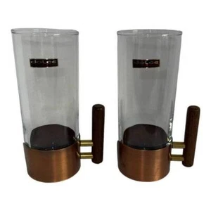 2 tazas de café Dolce vidrio banda de cobre mango de madera capuchino - Imagen 1 de 12