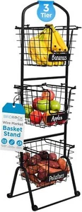 BIRDROCK HOME 3-Tier Wire Market Basket Stand w/ Chalk Label | Metal Storage | - - Picture 1 of 1