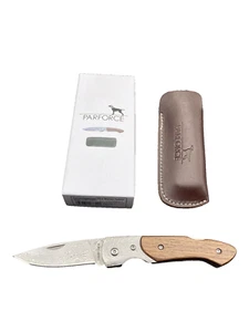Parforce Messer Klappmesser Damast Klinge Wallnussholzgriff Leder Gürtertasche - Bild 1 von 4