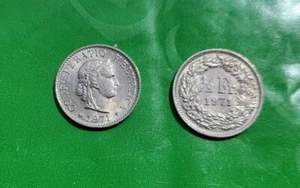 [2] 1971 Switzerland 1/2 Franc and 5 Rappen Coins, KM23a - Picture 1 of 9
