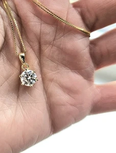1CT GRA Certified Moissanite Diamond Gold Plated S925 Necklace - Picture 1 of 16